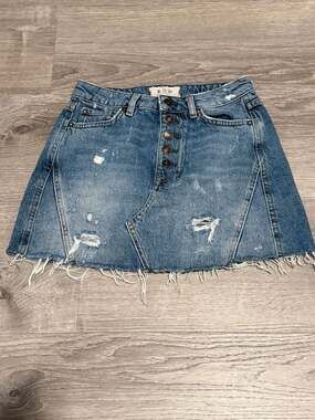 We The Free Free People Denim Mini Skirt Size 25 Distressed Button Fly